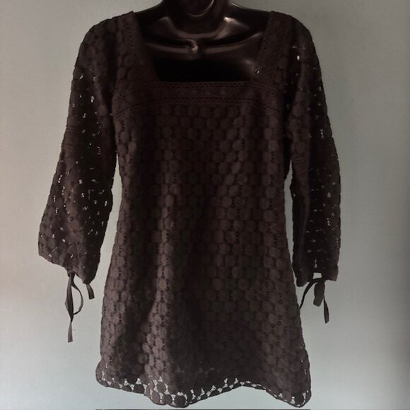 Solitaire Black L Crochet Lace 3/4 Tie Boho Whimsygoth Feminine Festival Texture - Picture 3 of 9